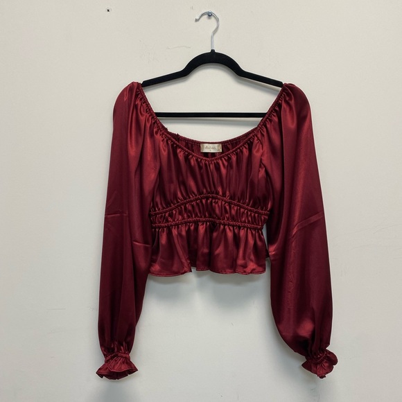 Altar'd State - Sandi Satin Long Sleeve Top in Burgundy (NWT) - Size : S - Picture 3 of 10